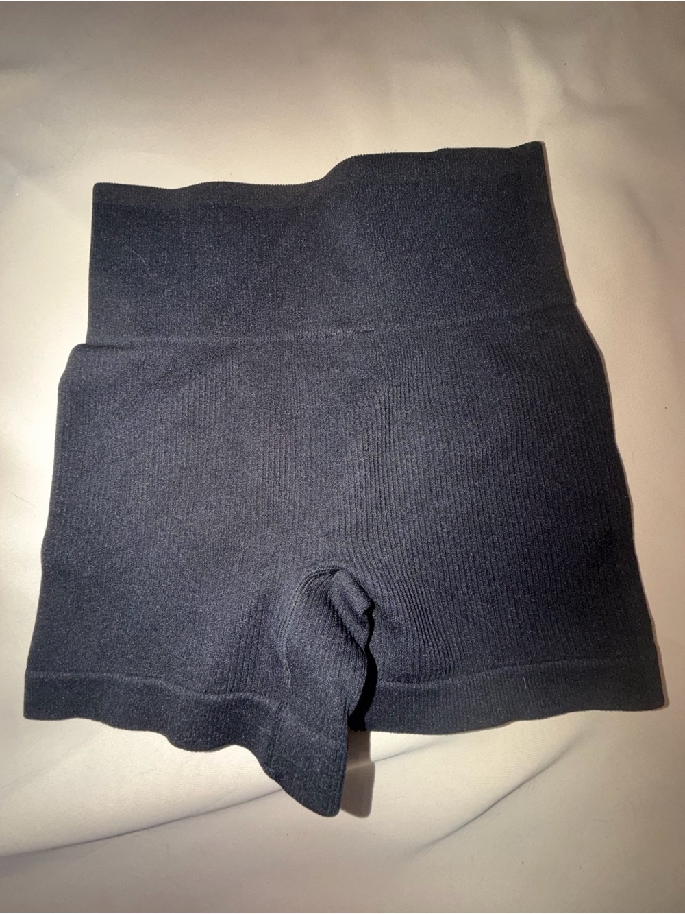 High-Rise Black Ribbed Bike Shorts for Women